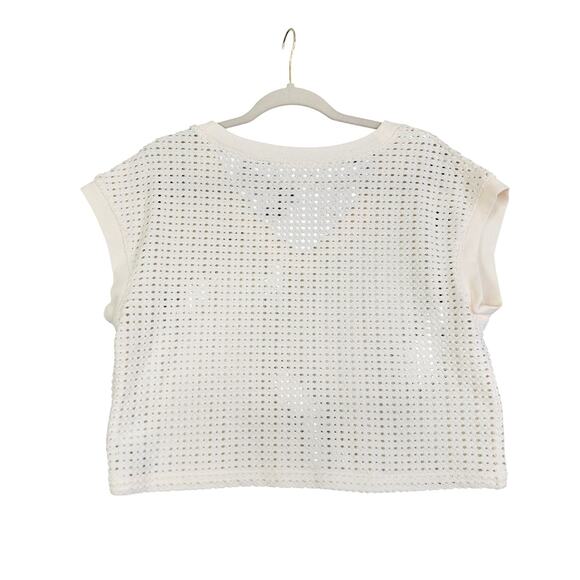 Madewell Womens Knit Mesh V Neck Crop Tee Size Medium Cream Boxy Open Weave Boho - Picture 4 of 10